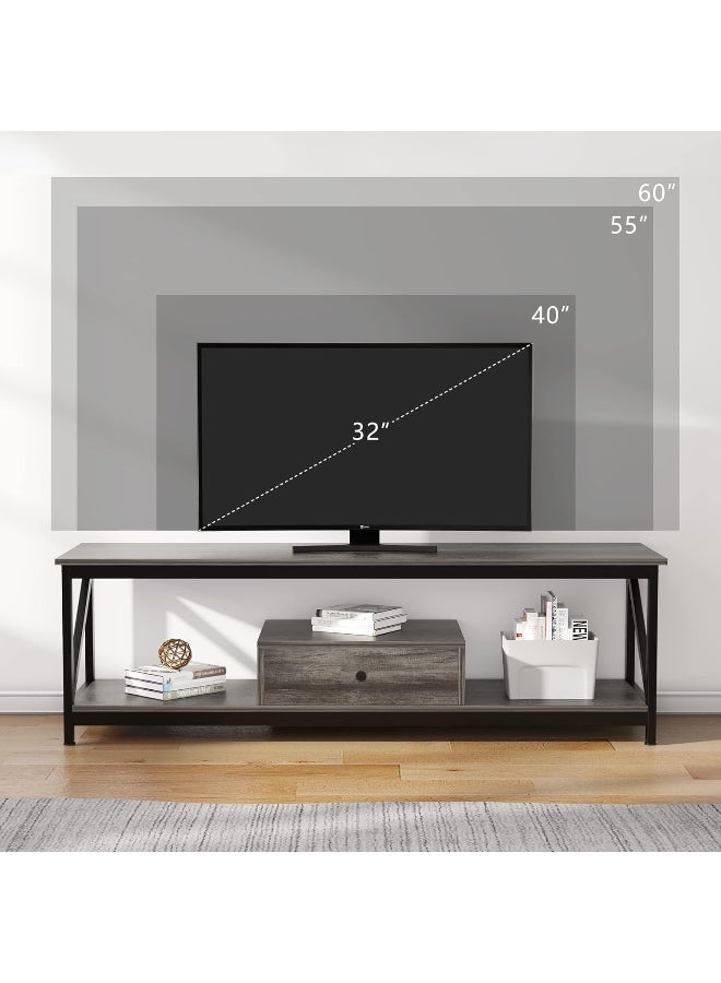 Anvanke modern Industrial TV Stand 140cm | Fits 60/65 Inch TV | Grey Oak with Storage Shelves & Drawer | Living Room Media Console (140x40x43cm) - Image 4